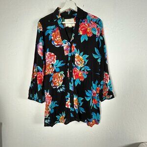 Maeve Woodland Walk Black Floral Button Down Shirt Blouse Top Womens Size 12